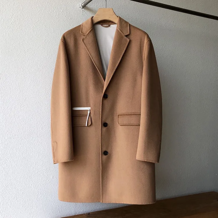 杰家男士加厚中长款羊毛混纺桑蚕丝冬季大衣