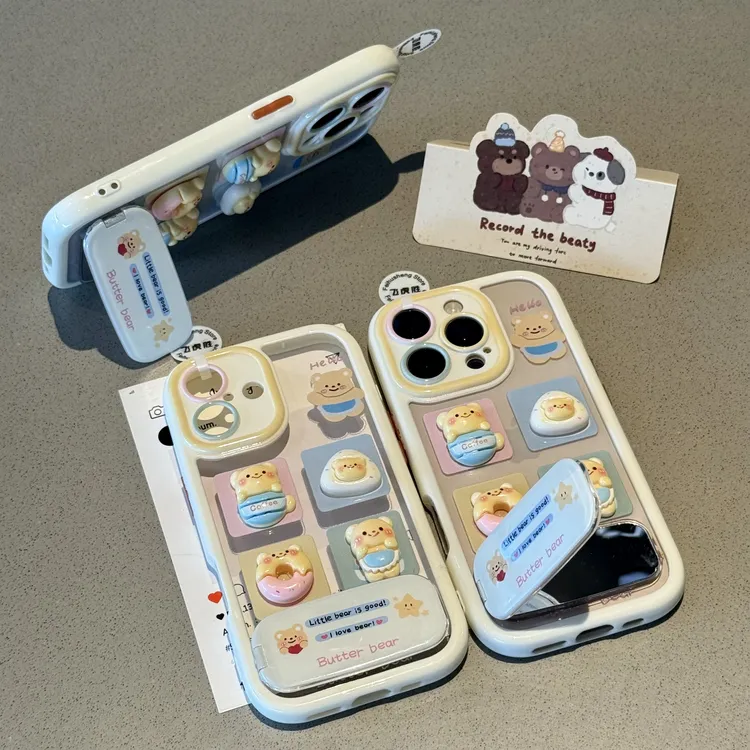 飞虎胜黄油小熊镜子支架适用iPhone16苹果手机壳华为oppo小米vivo