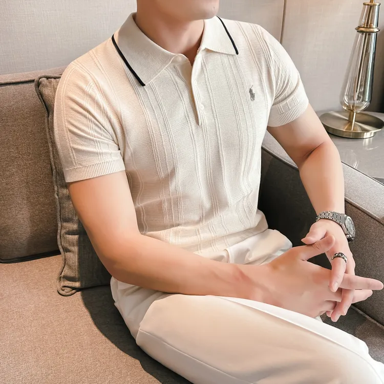 [莱赛尔100%天丝]秋冬内搭外穿老钱风百搭polo男士polo衫亚麻男