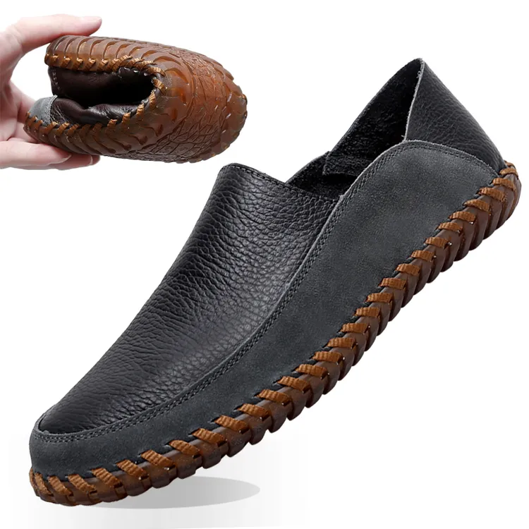 豆豆鞋男2025新款秋季透气一脚蹬懒人皮鞋软底英伦风真皮男鞋大码