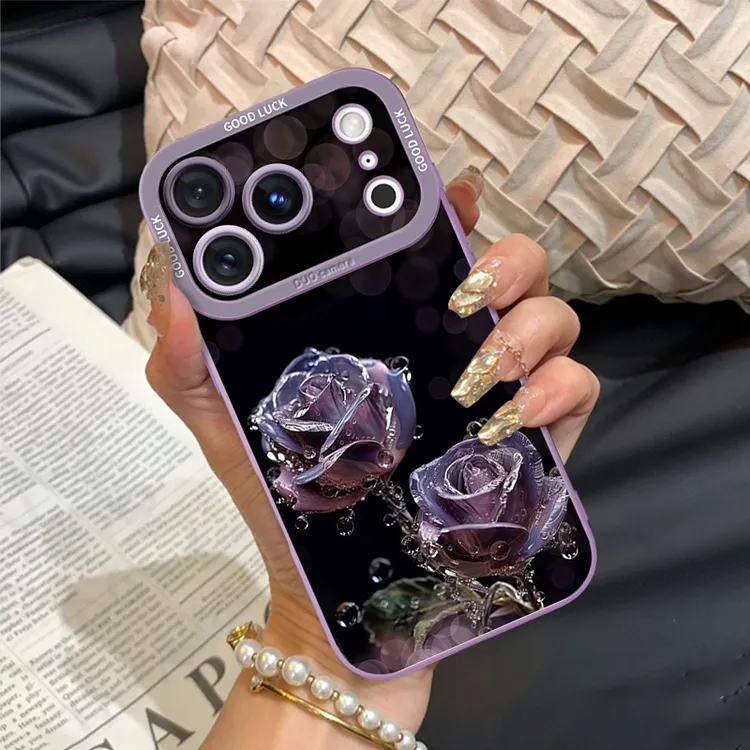 晶紫玫瑰适用苹果17promax手机壳新款时尚iPhone16/15高级感外壳
