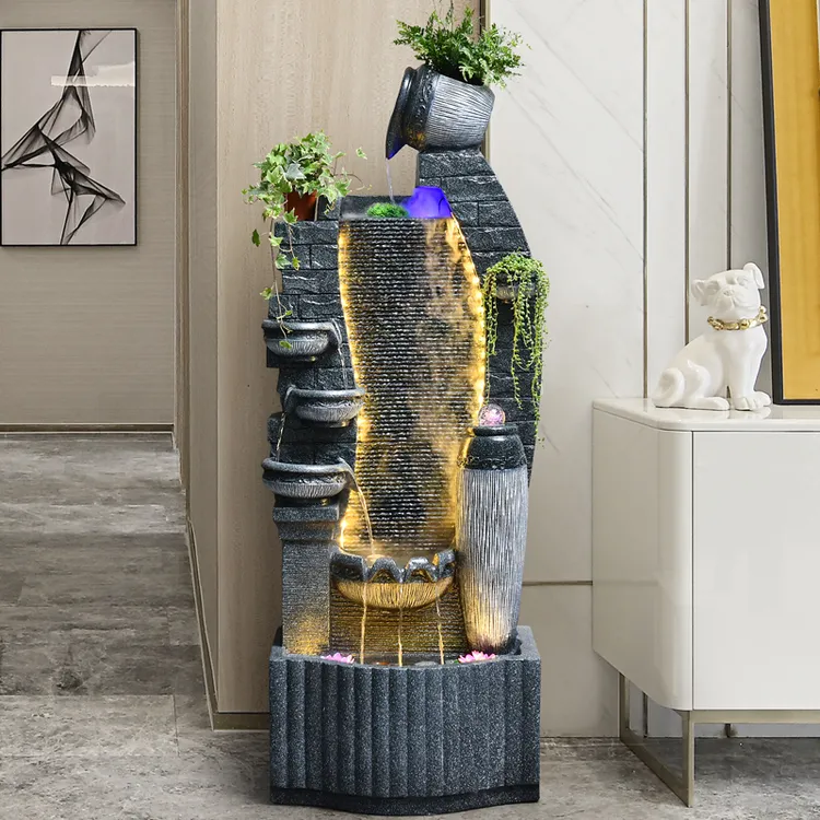 欧式流水喷泉招财风水轮落地摆件客厅玄关循环水幕墙开业乔迁礼物