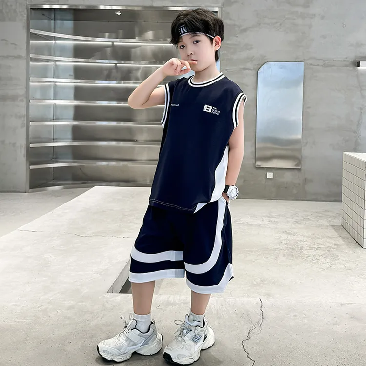 儿童篮球服运动背心无袖套装男童藏青球衣训练幼儿园学生表演出服