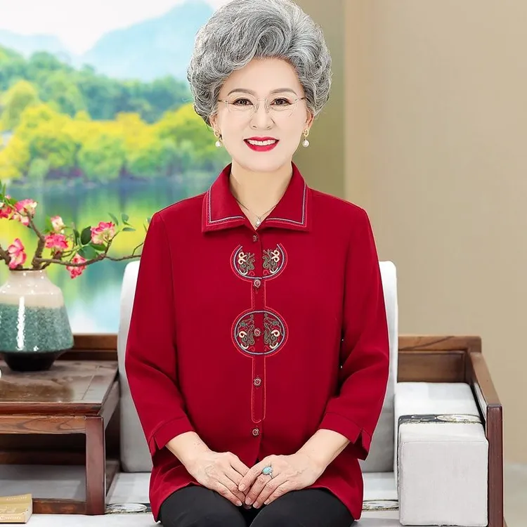 奶奶春夏装衬衫新款中老年人妈妈夏季薄款气质上衣60岁老太太衣服