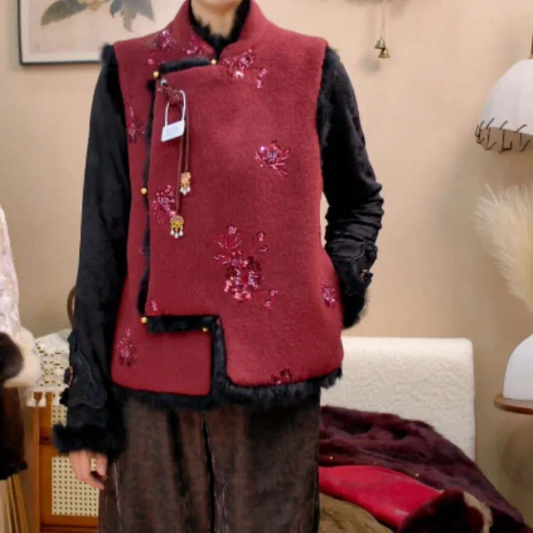 【胭脂】冬季新款新中式国风兔毛马甲百搭女款羊毛混纺女款马甲