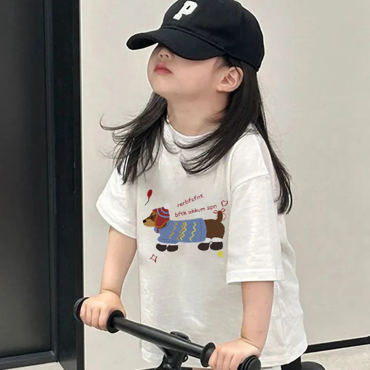 女童纯棉短袖T恤潮流时尚卡通半袖儿童女宝宝学生宽松圆领t恤洋气