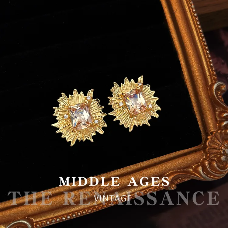 铜合金亚克力耳饰 合金耳饰 重工向日葵耳钉轻奢法式耳饰