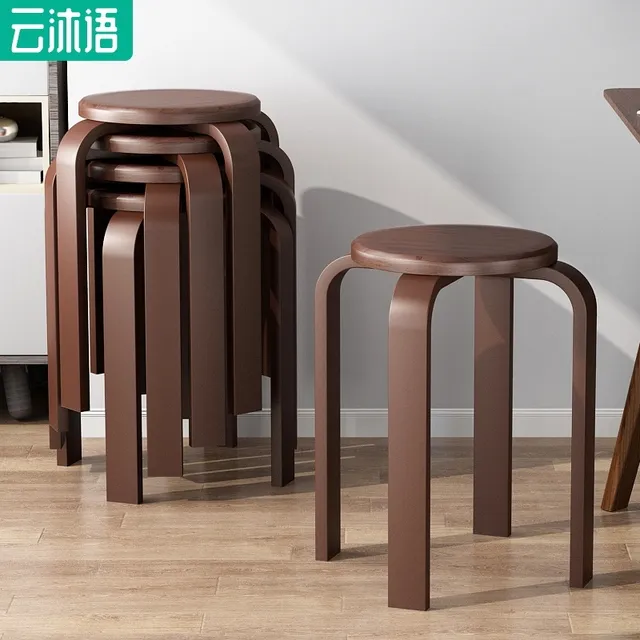 实木凳子家用现代简约圆凳可叠放客厅矮凳网红小板凳防滑餐凳休闲