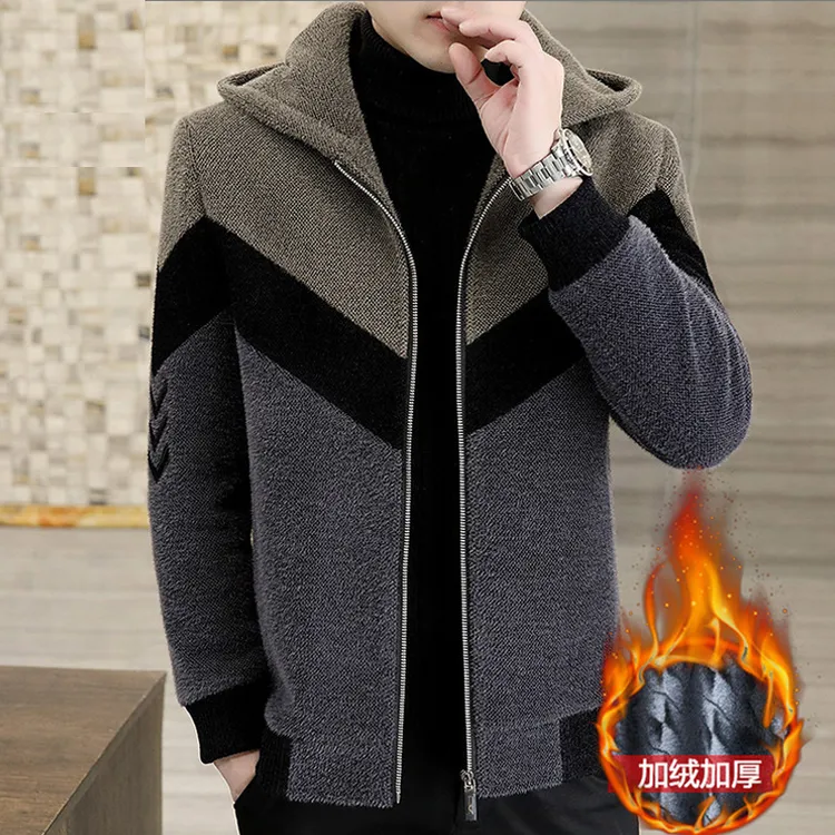 新款高级毛呢外套加棉加厚男秋冬连帽高档大衣男士短款夹