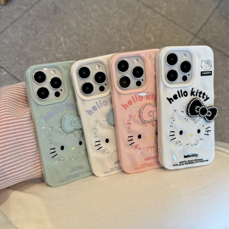 奥菲顿碎花kt边钻蝴蝶结适用iPhone15/16pro陨石纹手机壳14苹果13
