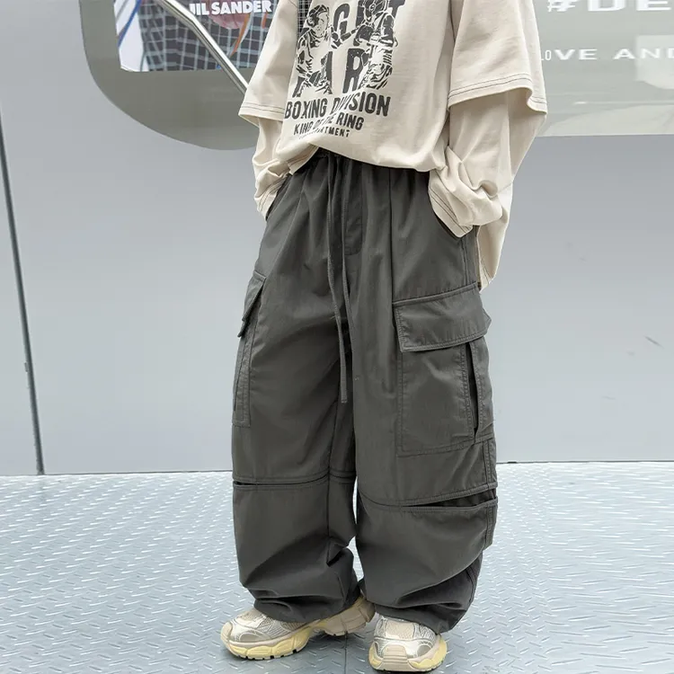 男童秋季工装裤2025新款中大童男孩春秋款重工大口袋直筒长裤百搭