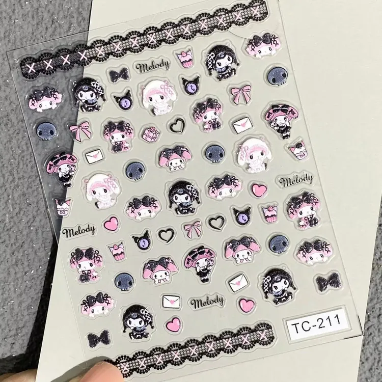 三丽鸥可爱暗黑风美乐蒂美甲贴纸浮雕立体diy手机壳ccd指甲贴装饰