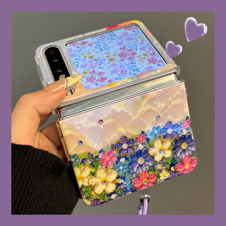 适用华为PuraX折叠屏手机壳pocket2蓝光彩钻油画novaFlip彩虹花海