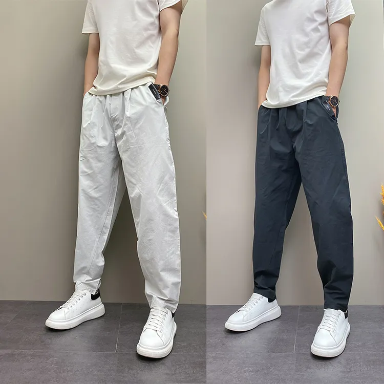 2025夏季薄款潮流韩版痞帅宽松哈伦裤个性设计感绣标青年男士长裤
