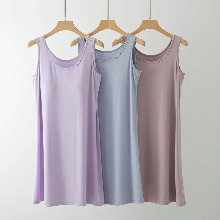 莫代尔背心睡裙女夏季带胸垫无袖薄款凉感吊带睡衣外穿大码家居服