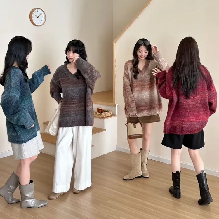 针织冬季长袖宽松型秋季毛针织衫圆领宽松网红慵懒风