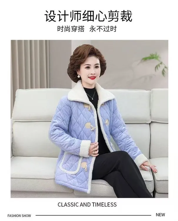 中老年洋气时尚百搭上装加绒加厚秋冬中老年妈妈气质棉服罩衣