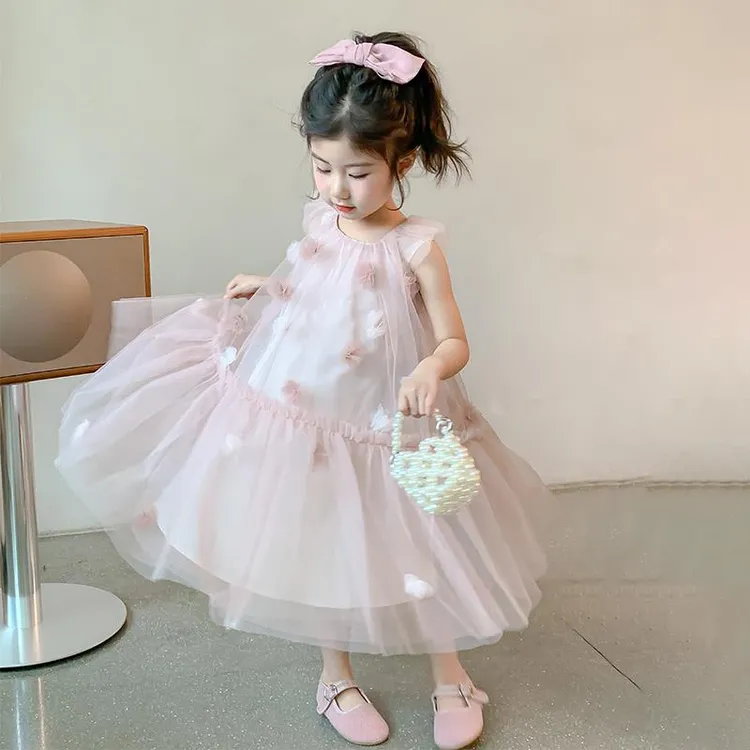 女童连衣裙2025新款洋气宝宝吊带公主裙儿童夏装网纱无袖背心裙子