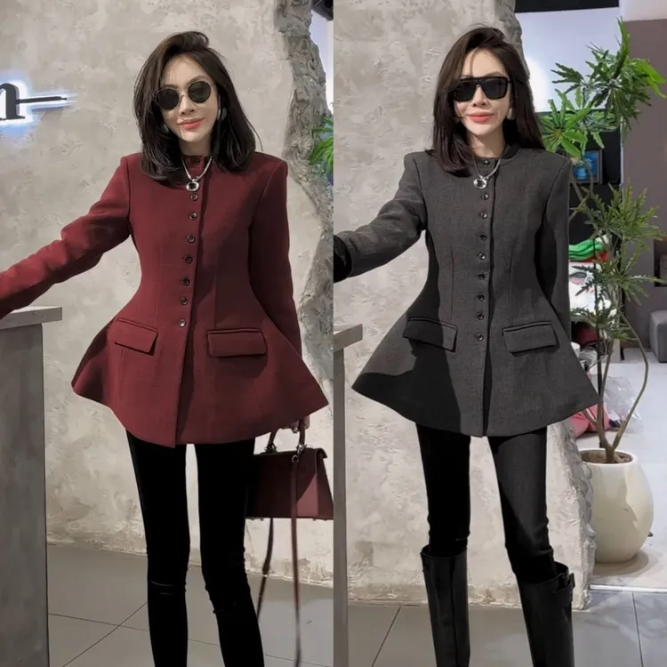 韩版收腰显瘦加厚毛呢外套中长款冬季气质通勤保暖呢子大衣新款