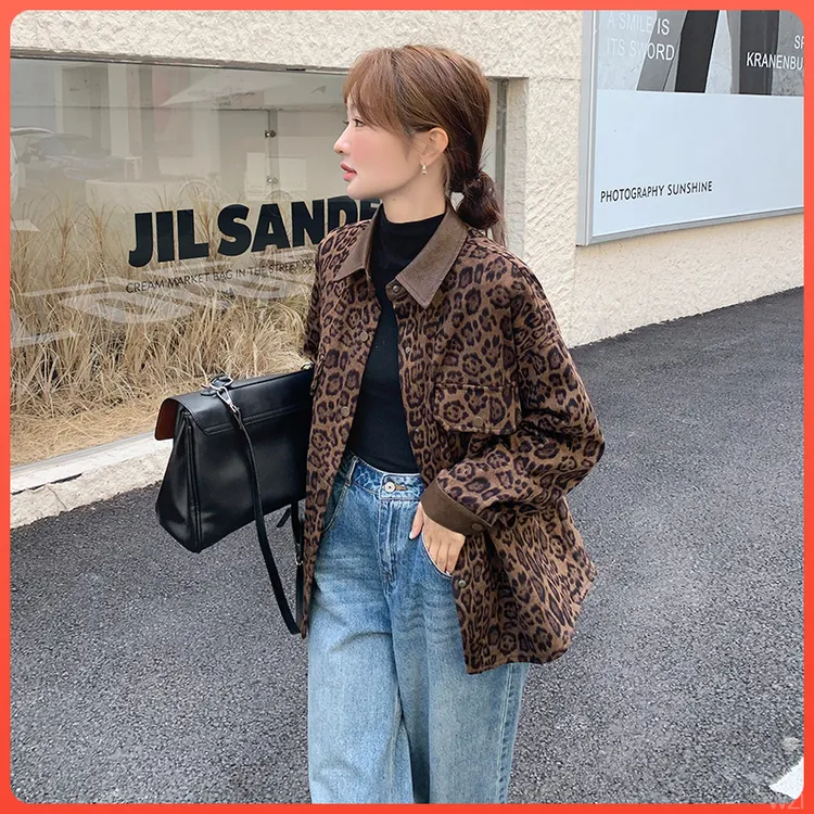 时髦豹纹高级感工装外套女又酷又飒2025秋季小个子炸街衬衫式上衣