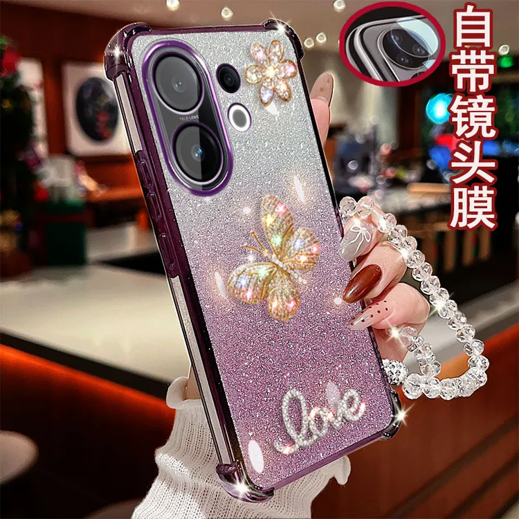 适用vivo s30promini手机壳v2465a镶钻彩蝶四角气囊防摔套全包边
