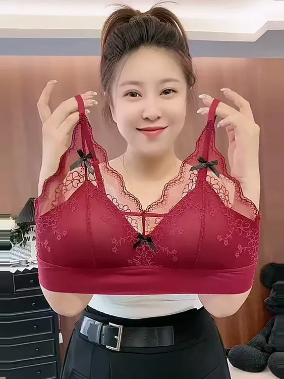 纯色成人氨纶文胸套装山茶花内衣蕾丝无钢圈内衣套大码美背性感