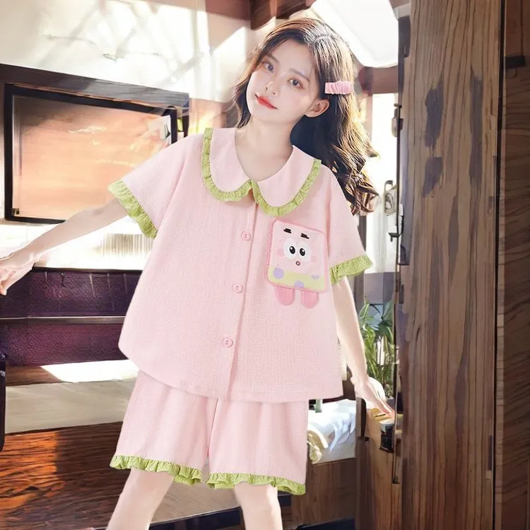 卡通派大星儿童女童睡衣女孩夏季薄款卡通中大童家居服套装可外穿