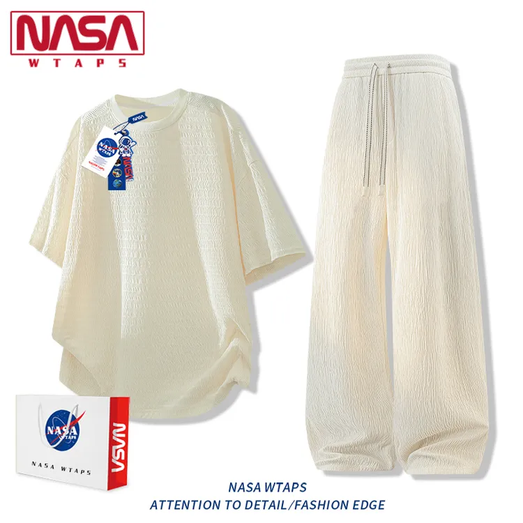 NASA WTAPS肌理感冰丝慵懒风短袖套装男装夏季薄休闲穿搭一整套