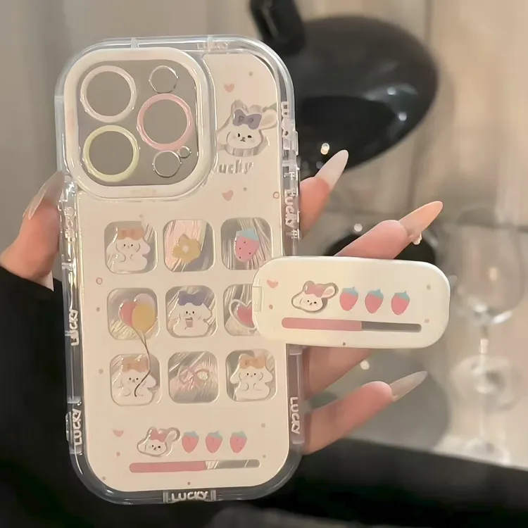 羽纱奶油壳适用苹果/华为/小米/oppo/vivo宫格草莓兔子防护手机壳