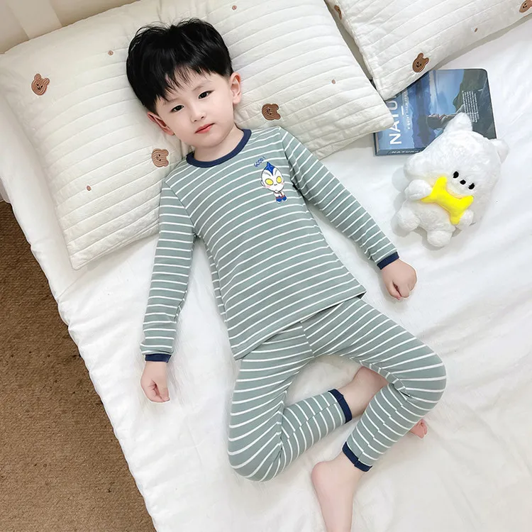 儿童秋衣秋裤套装A类纯棉条纹睡衣男童内衣套装小孩子宝宝棉毛衫