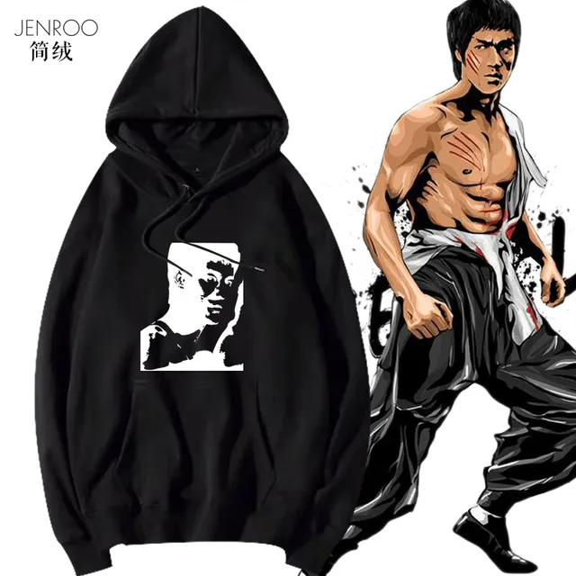 秋冬季连帽卫衣男李小龙纪念上衣服印花带帽卫衣长袖定制武术服装