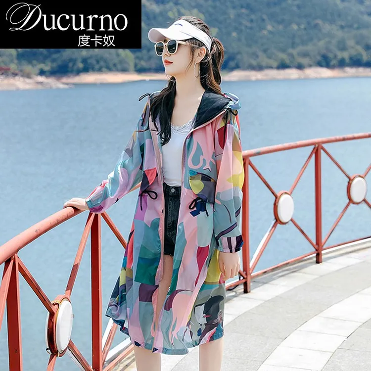 夏季新款长袖迷彩宽松防晒衣服女中长款仙女薄开衫防晒服外套洋气