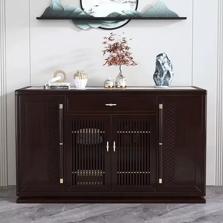 乌金木实木餐边柜玄关酒柜一体现代家用客厅大容量储物靠墙茶水柜