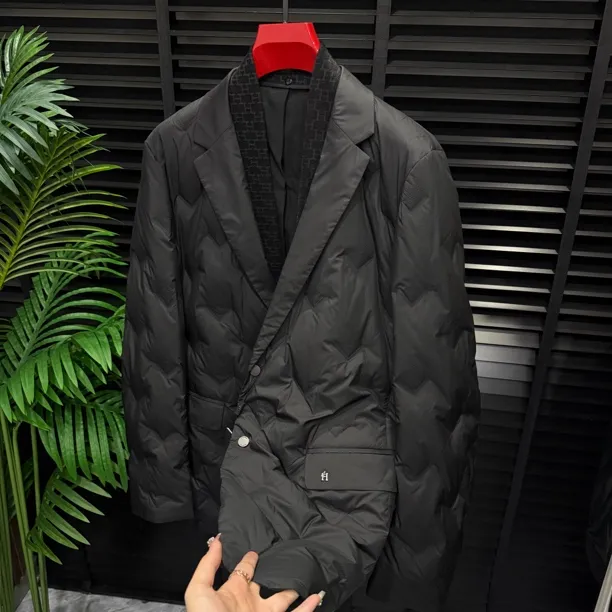 冬季新款欧货高端男士平驳领羽绒西服时尚潮流百搭修身外套