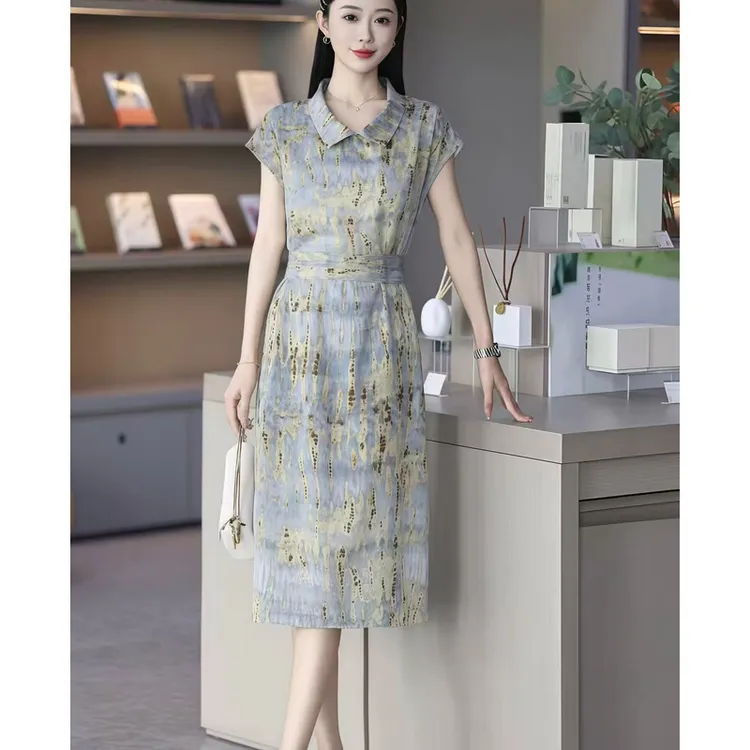 【送腰带】时尚印花连衣裙女2025夏季新款高端精致显瘦减龄裙子