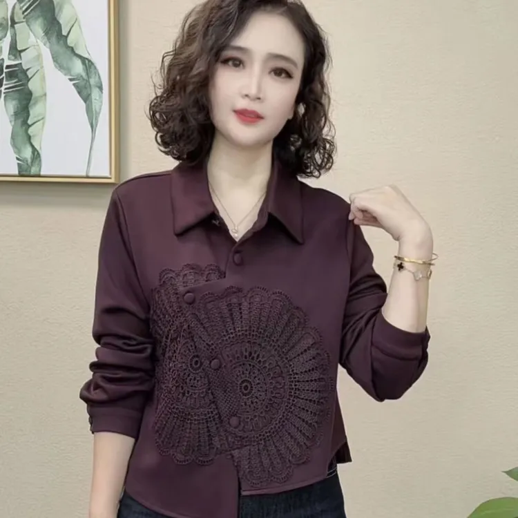 女士秋款复古花边拼接斜门襟扣新中式衬衫气质百搭上衣打底休闲