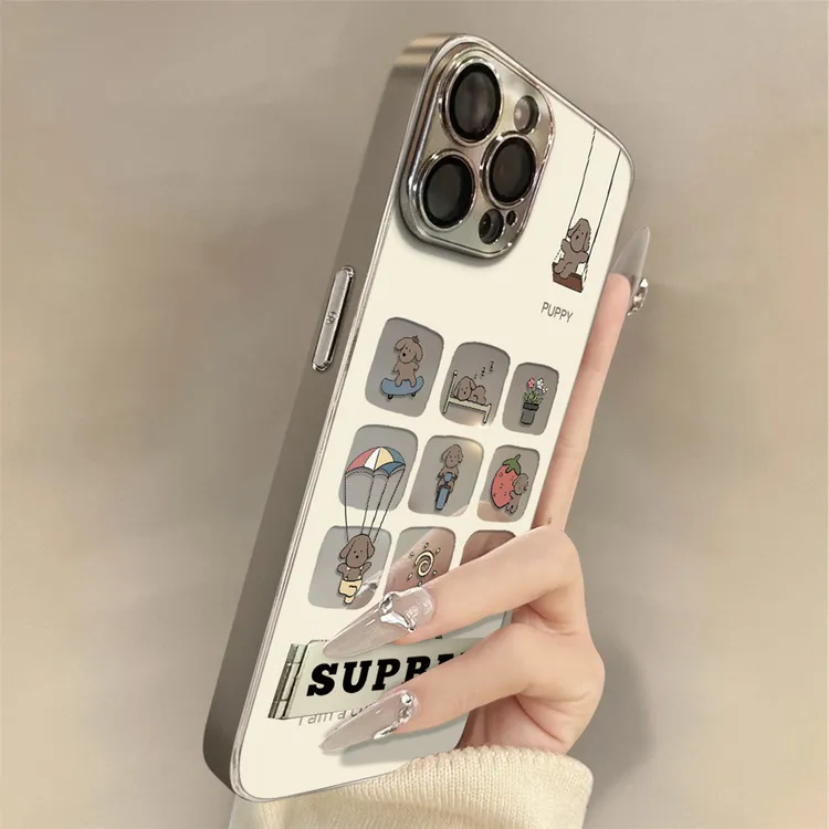 九宫格小狗适用苹果16Promax手机壳iPhone华为oppo小米vivo镜面套