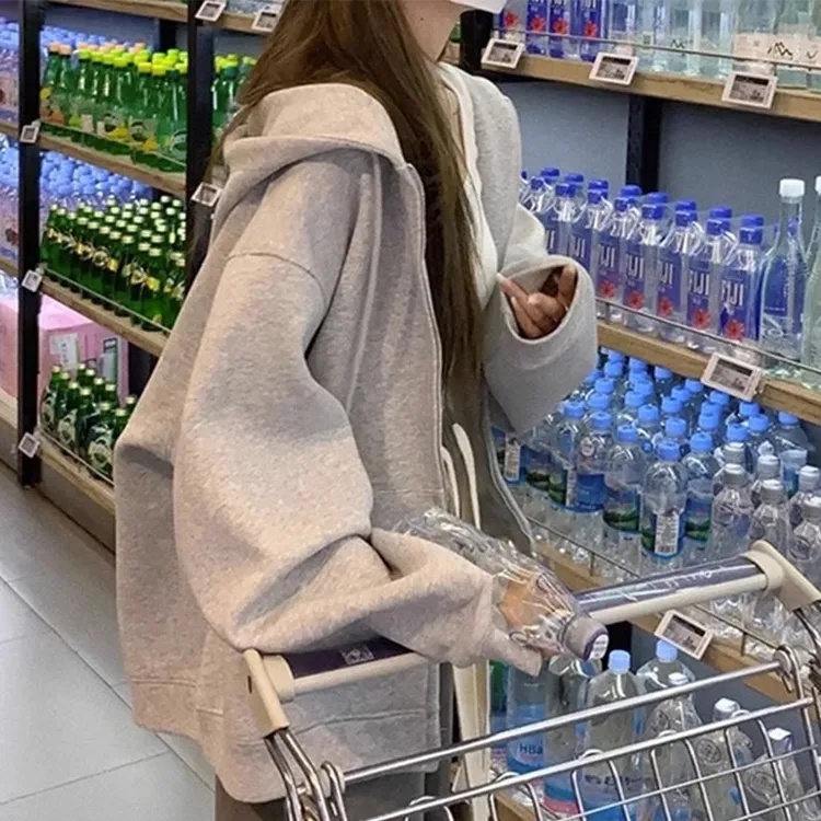 棉质卫衣开衫外套女春秋小个子2025新款oversize秋季韩系慵懒风厚