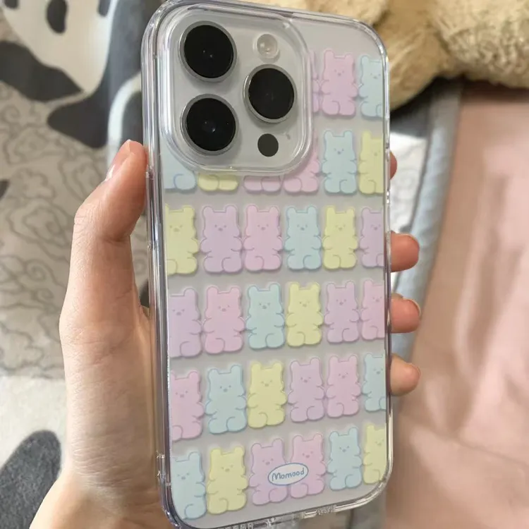 彩色排排熊适用iPhone17Promax手机壳16苹果15卡通14大孔13防摔壳