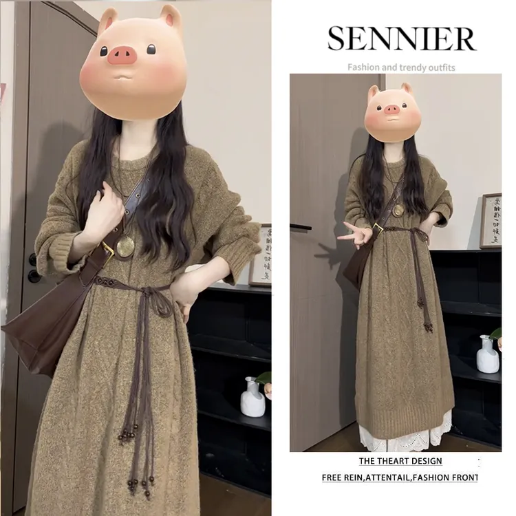 【专属运费】穿搭女2025新款韩版时尚慵懒百搭长袖宽松针织连衣裙潮