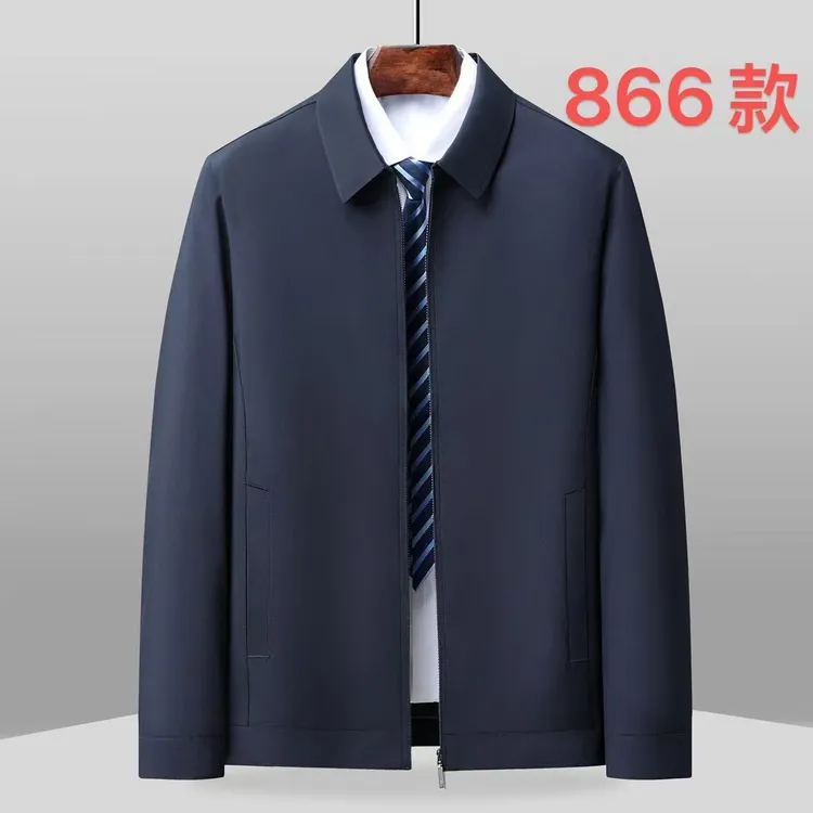 《拉链》男士商务闲翻领夹克春秋中老年行政外套舒适干部服上衣866