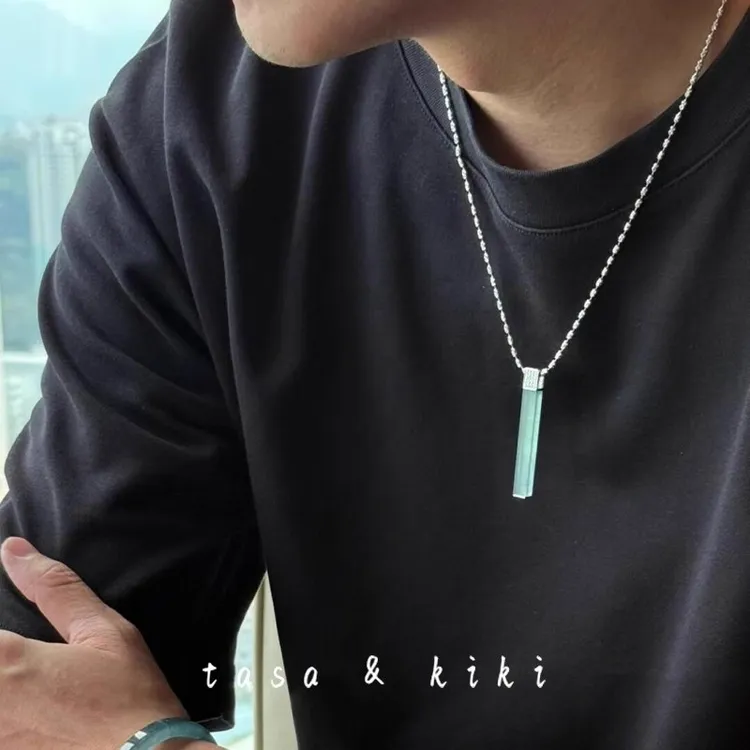 铜合金项链 天空蓝色无事牌方块项链氛感配饰时尚吊坠ins小饰品