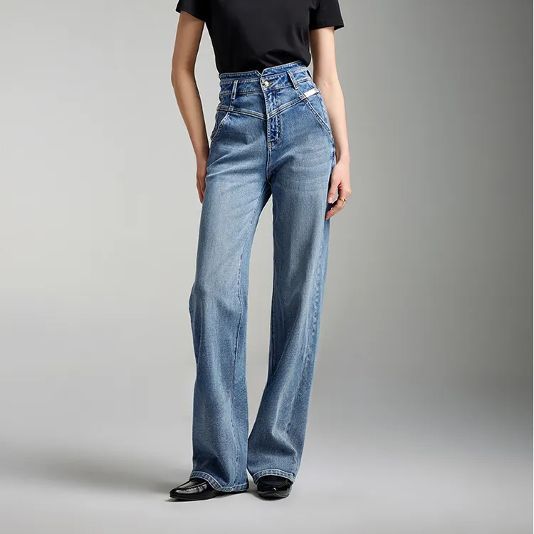 复古阔腿裤子2025春夏新款小蛮腰直筒裤弹力阔腿牛仔裤子百搭时尚