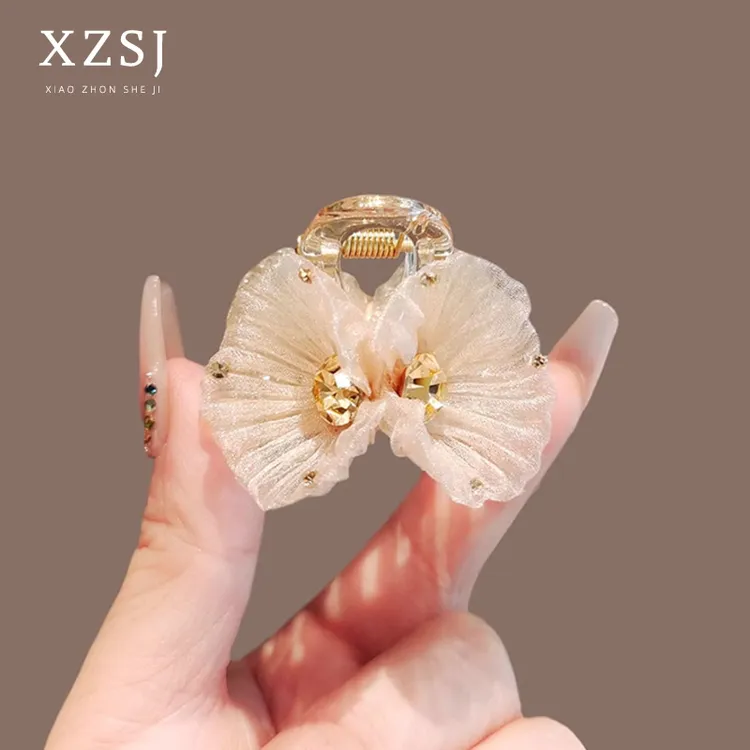 芭蕾舞高级感水钻花朵小发夹女超仙公主头刘海夹顶夹发卡半扎发饰