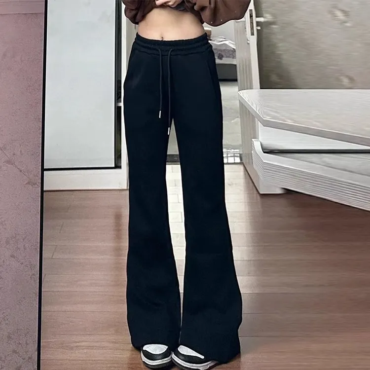 黑色喇叭裤女春秋2025新款修身显瘦小个子美式卫裤休闲微喇运动裤