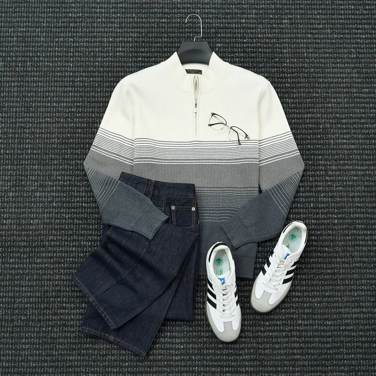 Gentrix·冬季保暖重磅男士商务休闲百搭半拉链加厚针织毛衣上衣男