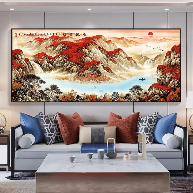 新中式客厅装饰画中国风沙发背景墙挂画字画办公室山水画茶室壁画