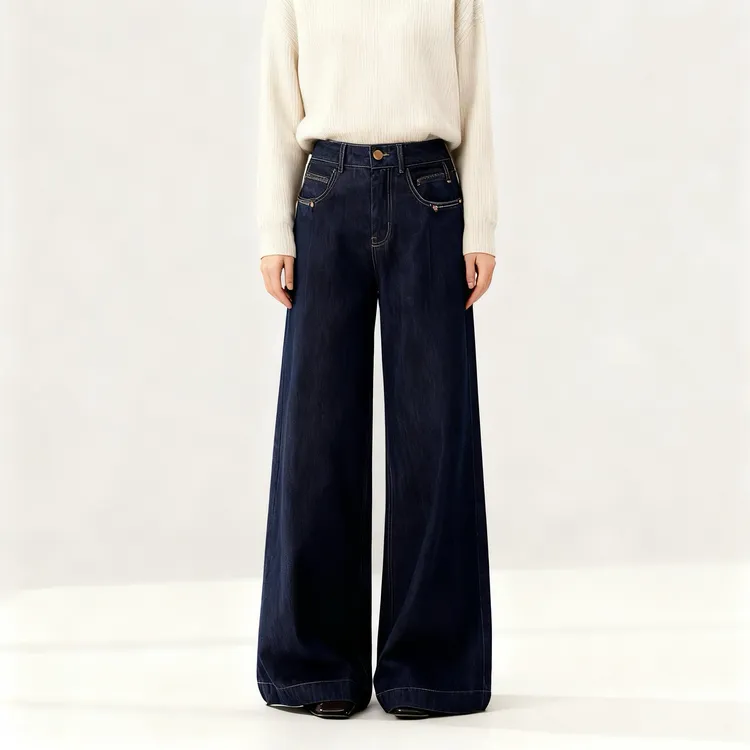 【Anita】秋季新款丹宁 牛仔裤 深蓝宽松阔腿时尚百搭韩系