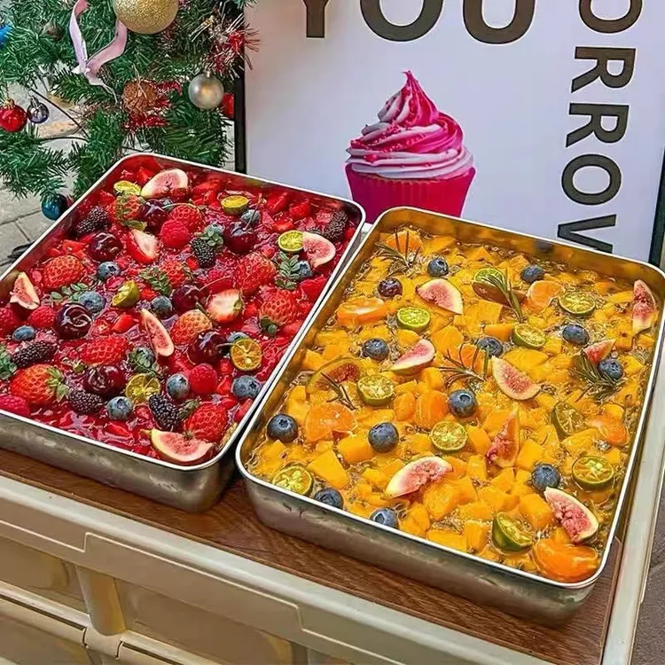 不锈钢方形平盘深盘容器蛋糕模具纯色国潮风耐用实用耐高温