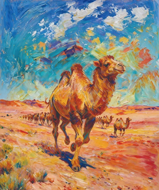 保护野骆驼 印象派欧式艺术风景装饰画适用于餐厅 书房玄关客厅